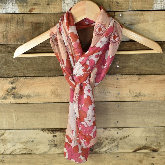 Accessories - Bohemian Pink and White Floral Sheer Scarf